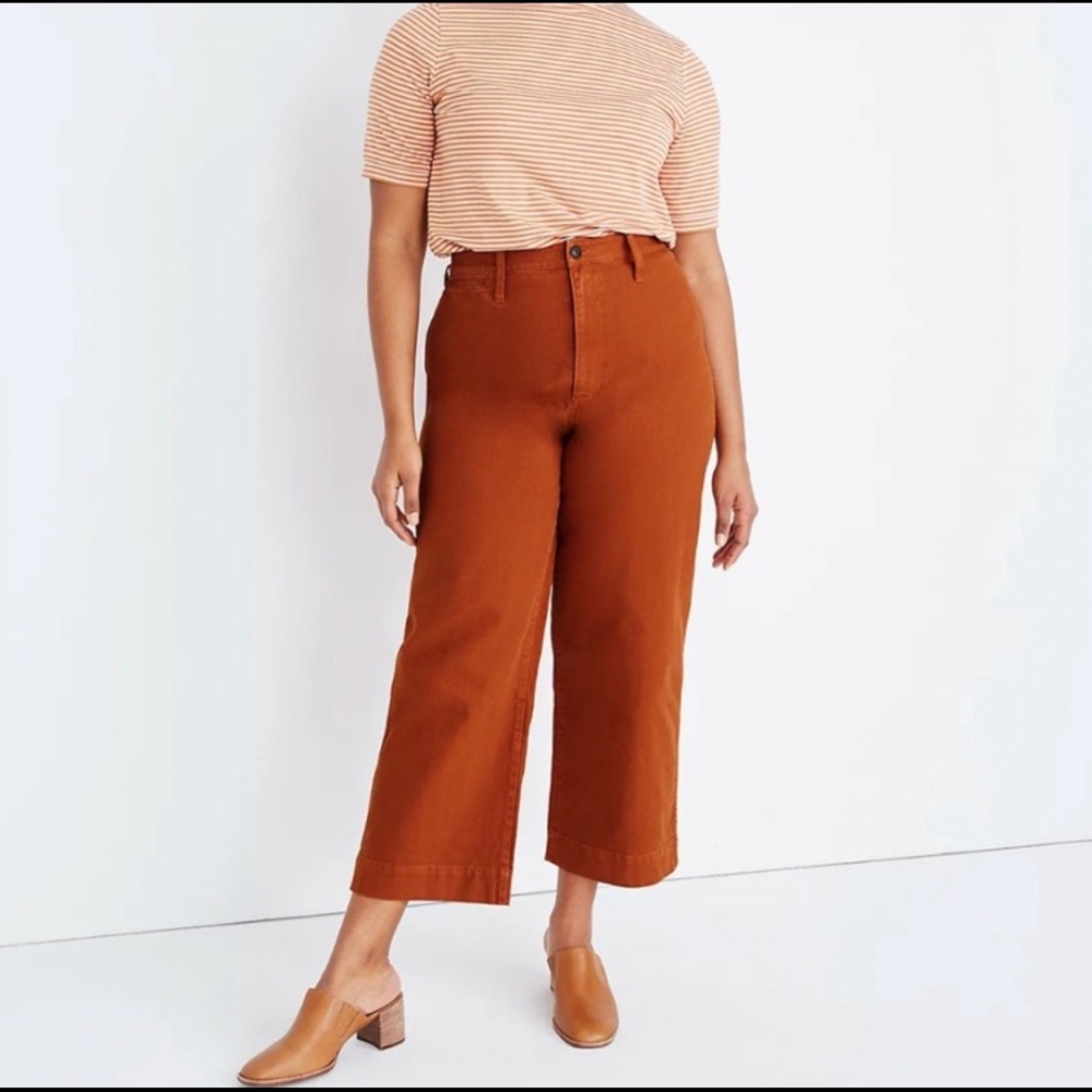 Madewell Emmett wide leg cropped pants- rust color